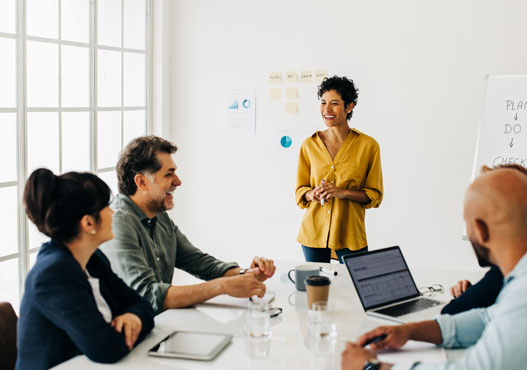 woman leading a business meeting.